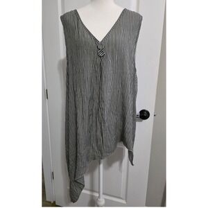 India Boutique Gray Black Striped Asymmetrical Sharkbite Dress OS Indie Boho